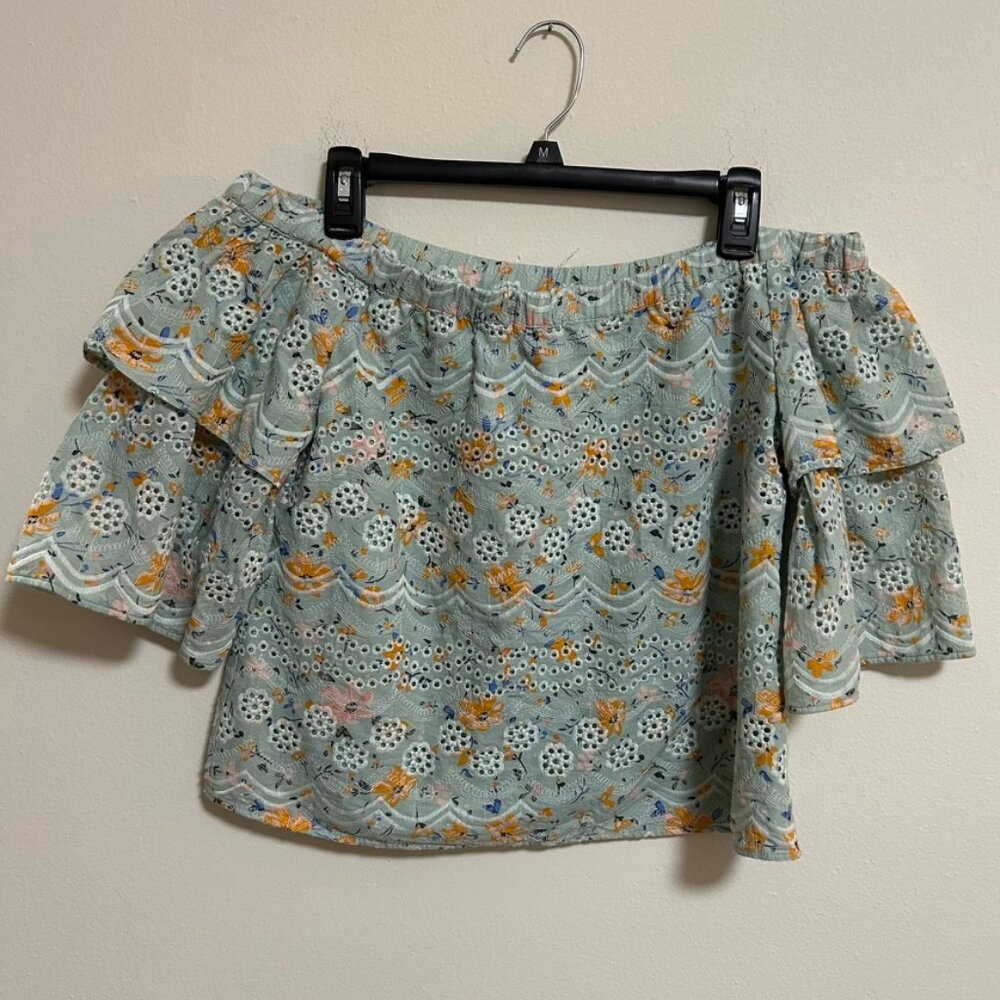 Anthropologie Laia Ashtabula Floral Embroidered Blouse Off Shoulder Sz M NWOT
